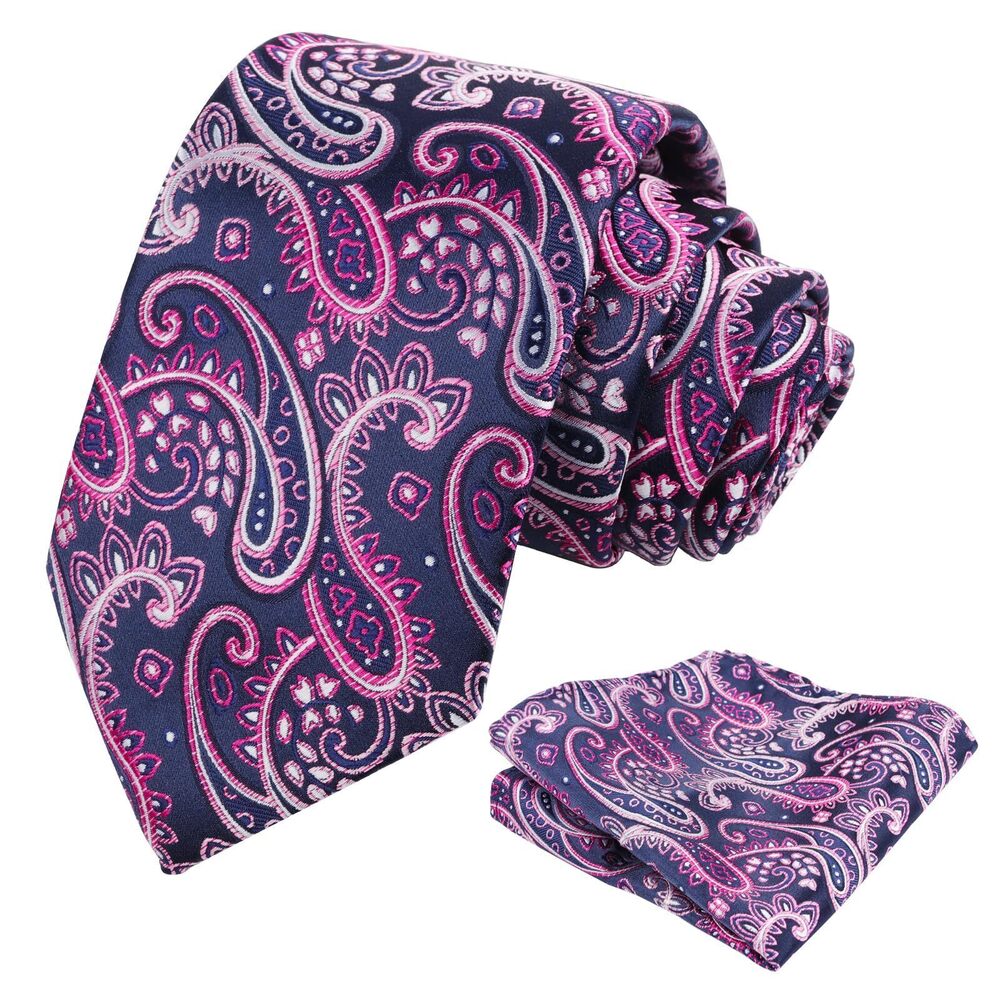 9670 3.15'' Paisley Tie Set with Hanky Casual Floral Necktie Set